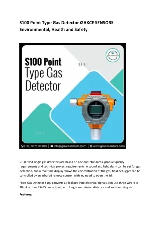 S100 Point Type Gas Detector GAXCE SENSORS - Environmental, Health and Safety