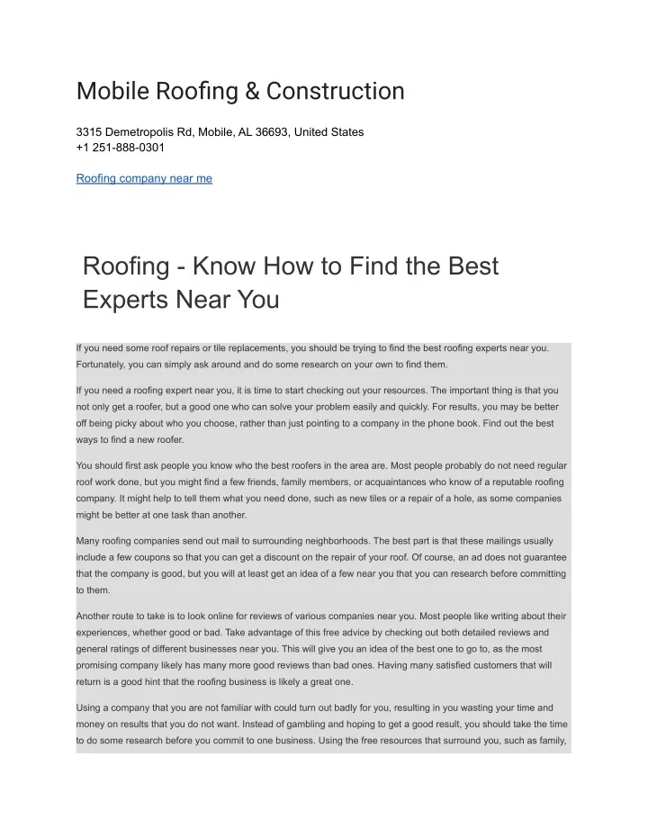 mobile roofing construction