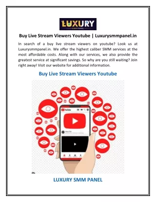 Buy Live Stream Viewers Youtube | Luxurysmmpanel.in