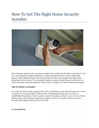How To Get The Right Home Security Installer