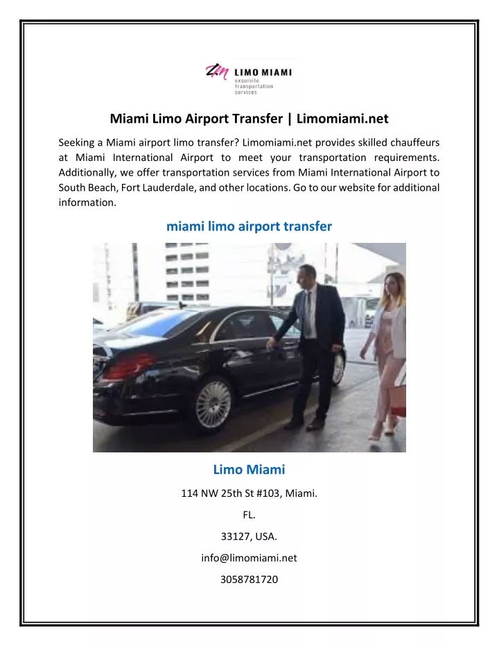 miami limo airport transfer limomiami net