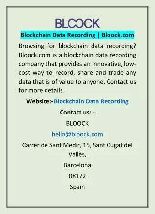 Blockchain Data Recording | Bloock.com