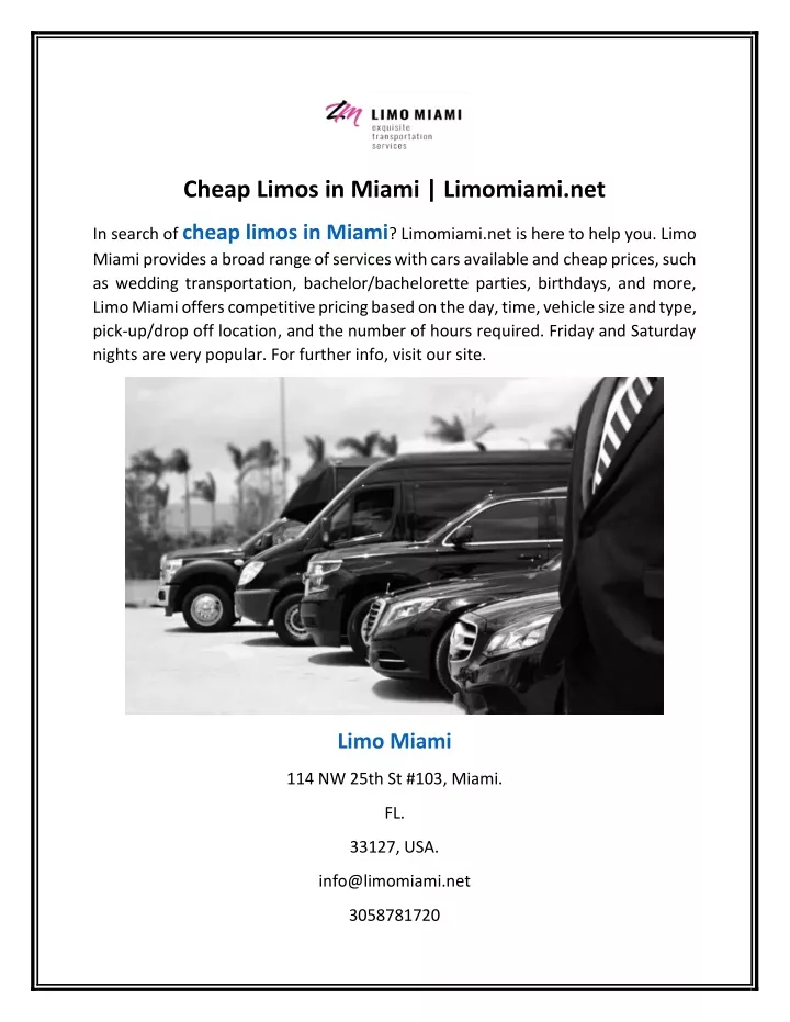 cheap limos in miami limomiami net