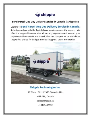Send Parcel One Day Delivery Service in Canada | Shippie.ca