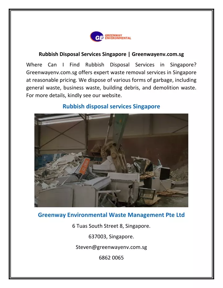 rubbish disposal services singapore greenwayenv