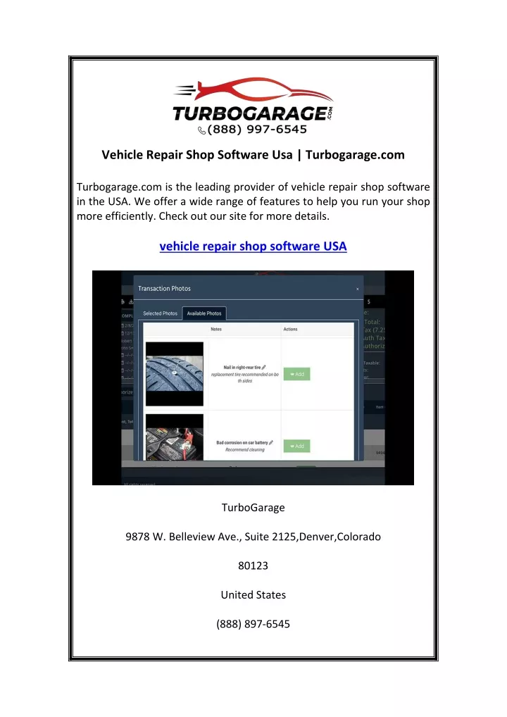 vehicle repair shop software usa turbogarage com