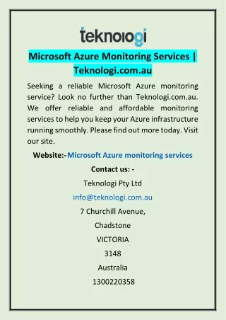 Microsoft Azure Monitoring Services | Teknologi.com.au
