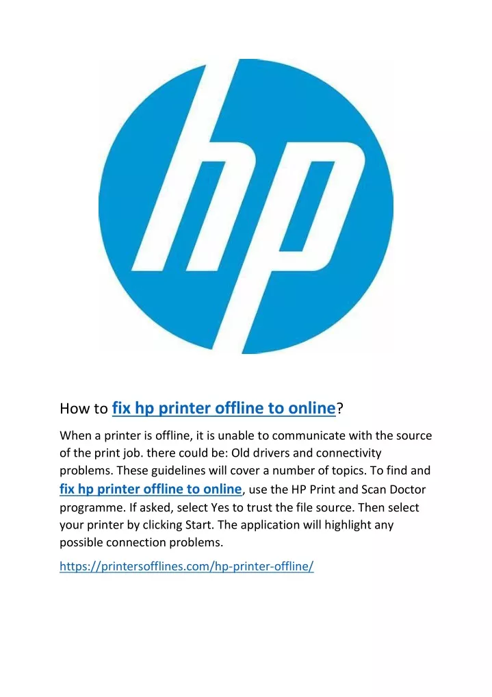how to fix hp printer offline to online