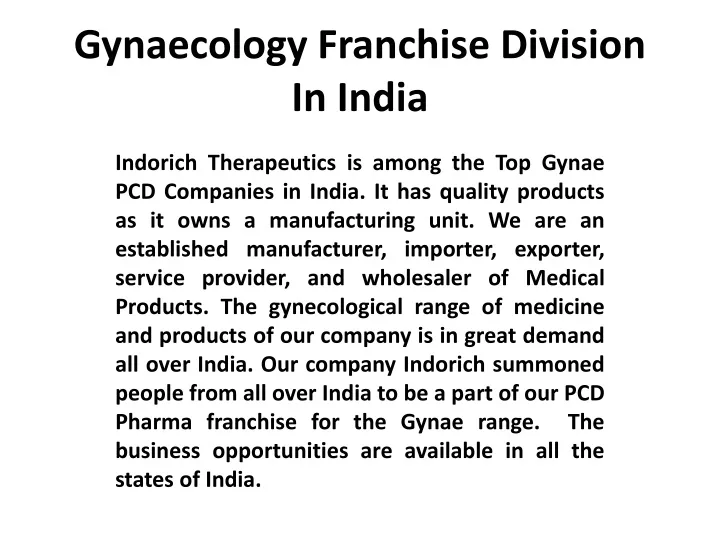 gynaecology franchise division in india