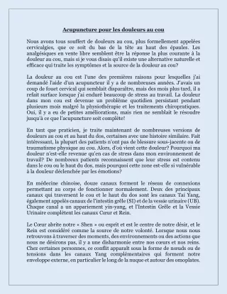 Acupuncture pour les douleurs au cou