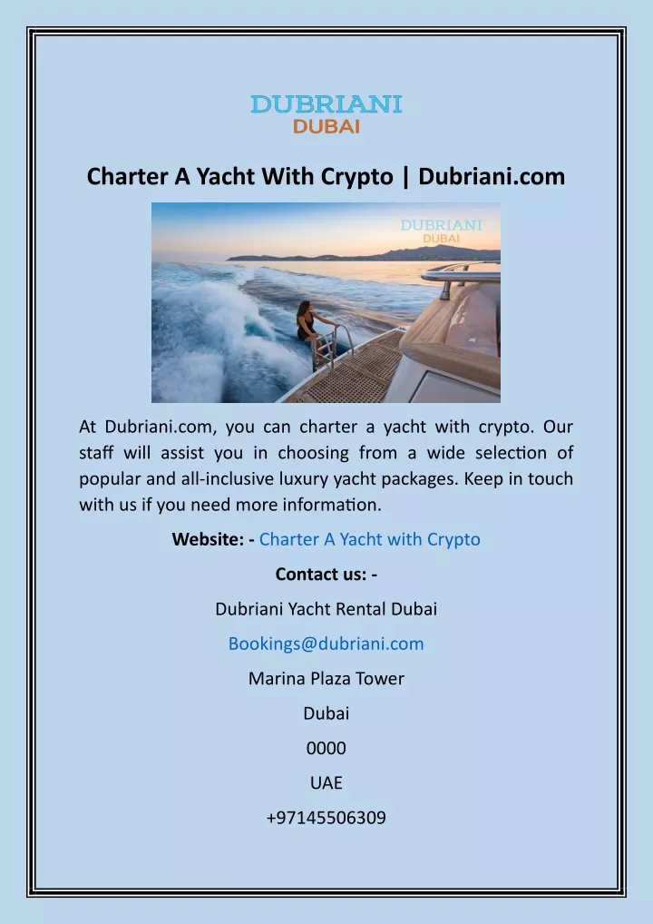charter a yacht with crypto dubriani com