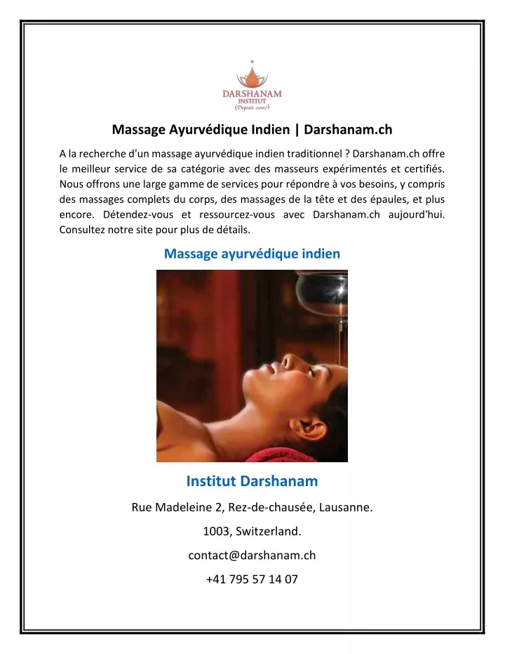 massage ayurv dique indien darshanam ch