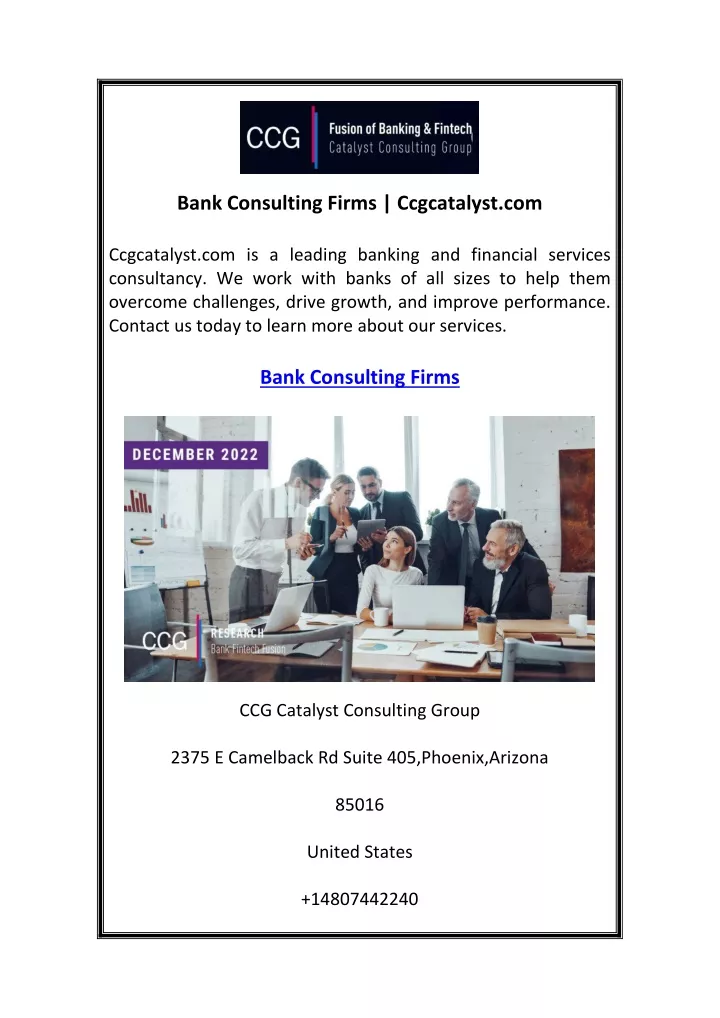 bank consulting firms ccgcatalyst com