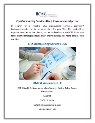 Cpa Outsourcing Services Usa | Kmkassociatesllp.com