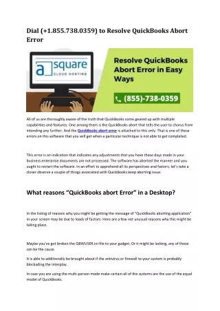 Dial ( 1.855.738.0359) to Resolve QuickBooks Abort Error