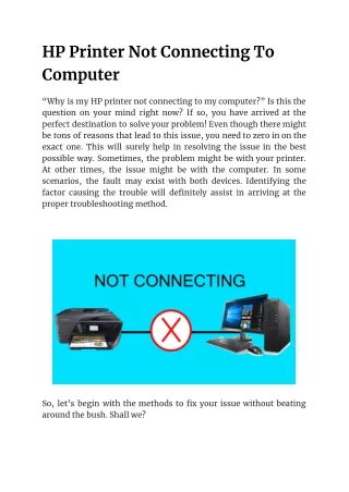 hp printer not connecting to computer