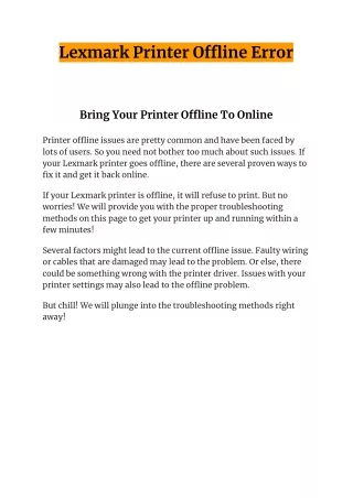 lexmark printer o ine error