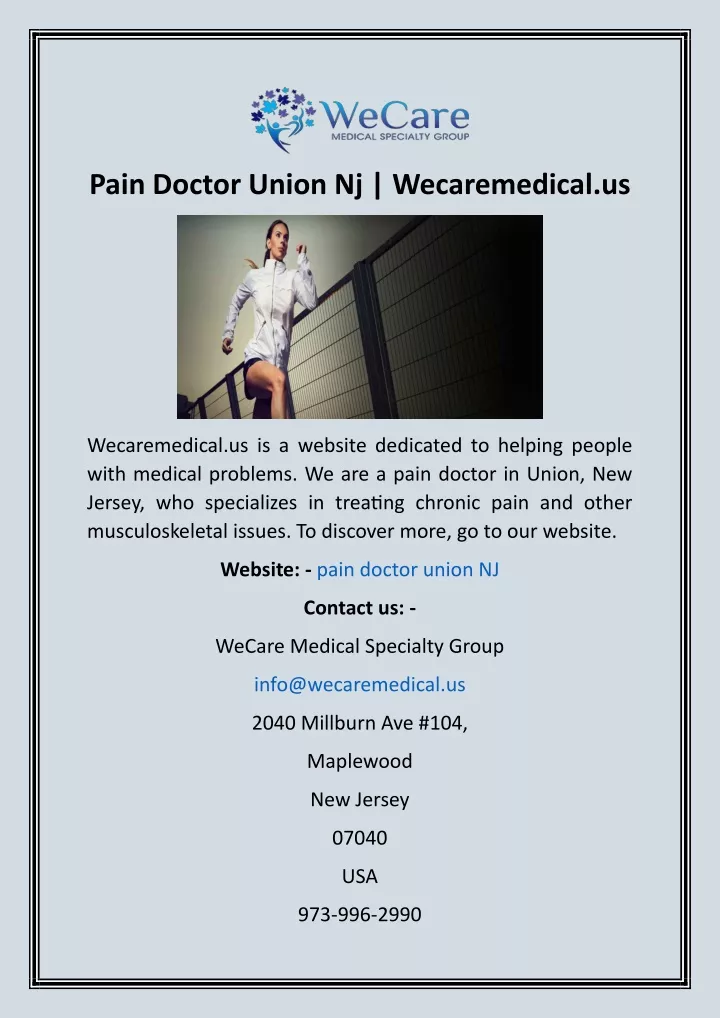 pain doctor union nj wecaremedical us