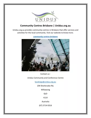 Community Centres Brisbane  Unidus.org.au