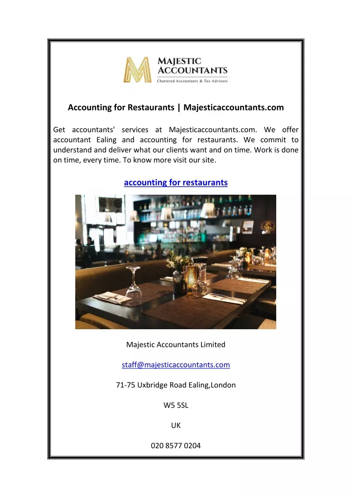 accounting for restaurants majesticaccountants com