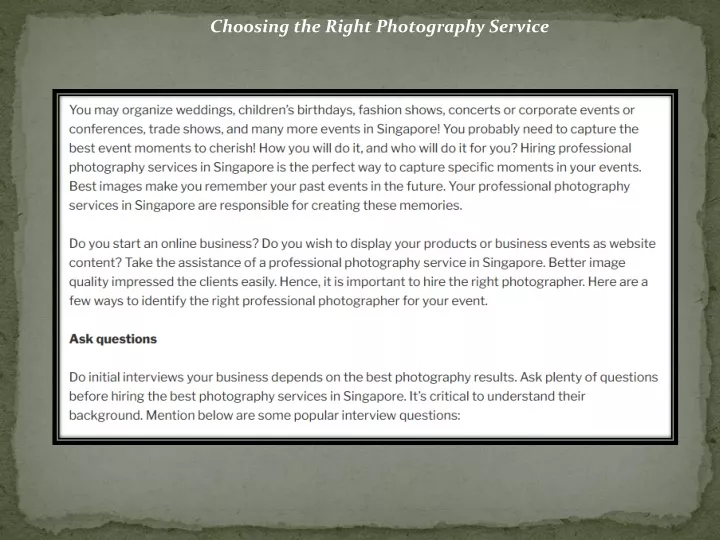 choosing the right photography service