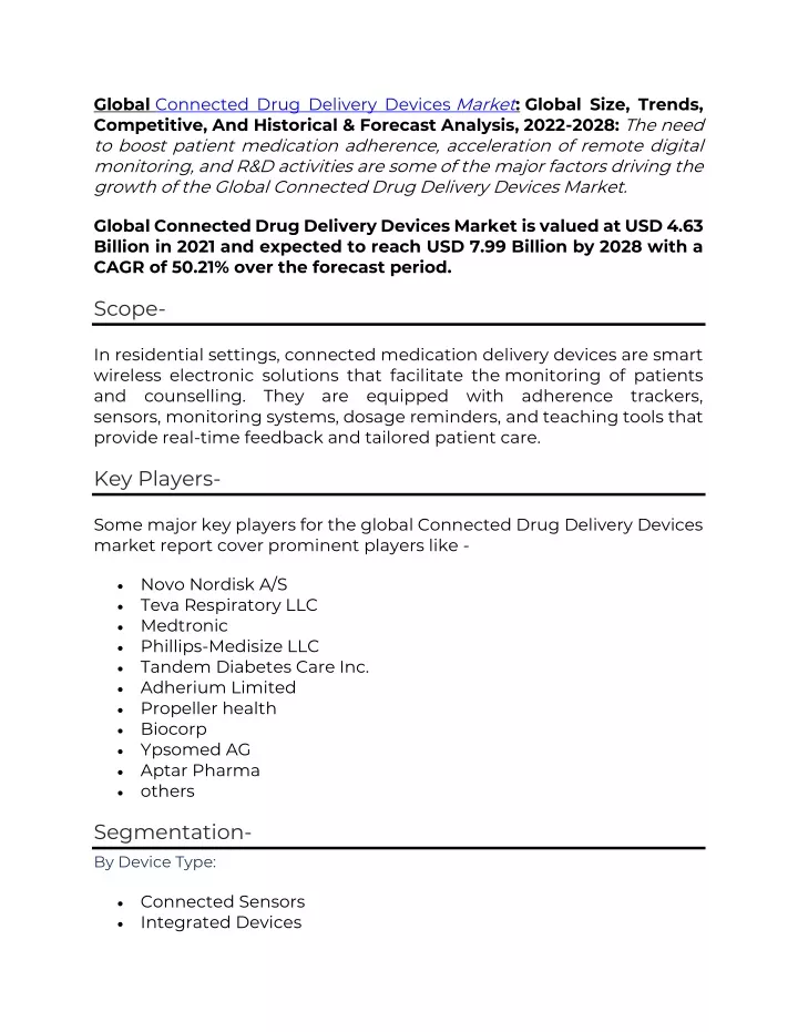 global connected drug delivery devices market
