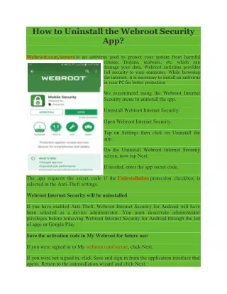 How to Uninstall the Webroot Security App?