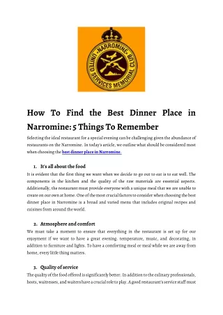 How To Find the Best Dinner Place in Narromine_ 5 Things To Remember