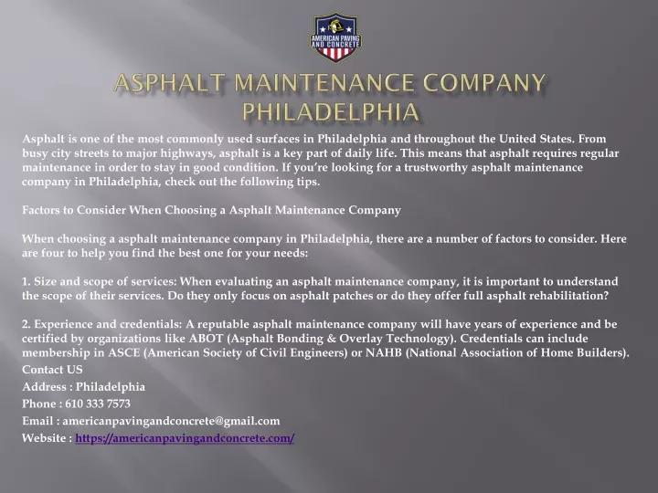 asphalt maintenance company philadelphia