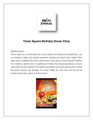 Birthday Dinners In Times Square