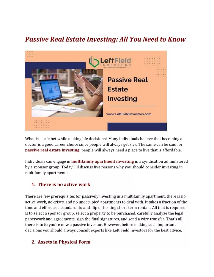 passive real estate investing all you need to know