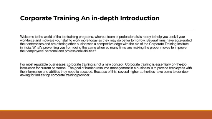 corporate training an in depth introduction