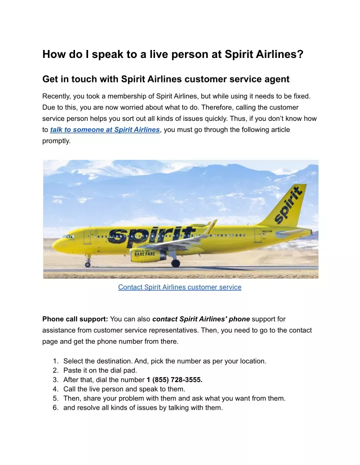 how do i speak to a live person at spirit airlines