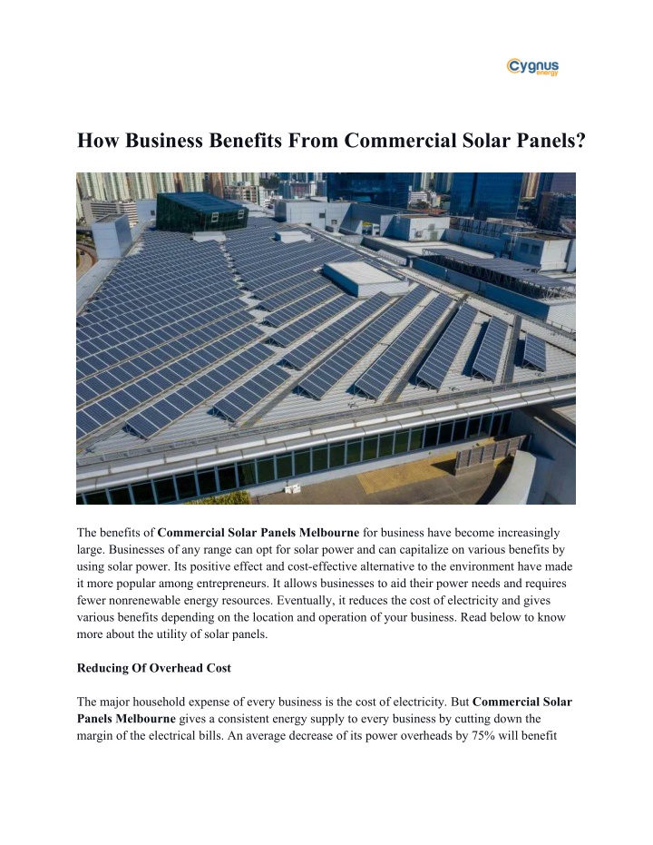 how business benefits from commercial solar panels