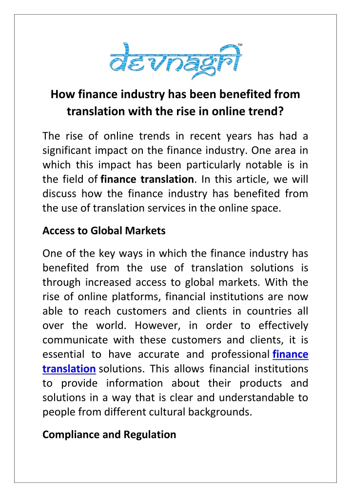 how finance industry has been benefited from