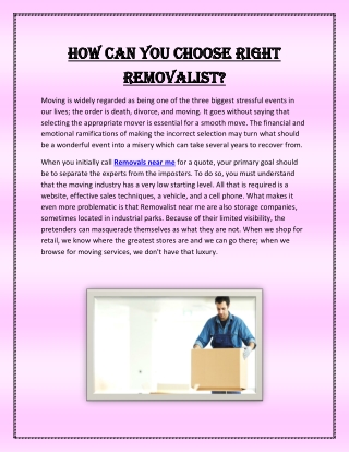 How Can You Choose Right Removalist