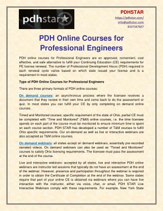 PDH Online Courses for Professional Engineers