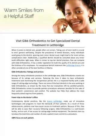 Visit Gibb Orthodontics to Get Specialized Dental Treatment In Lethbridge