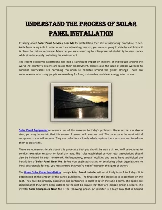 Understand the Process of Solar Panel Installation