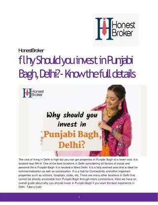 Why should you invest in Punjabi Bagh, Delhi_ - Know the full details.