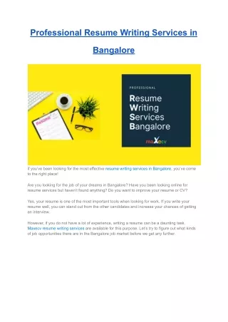 Professional Resume Writing Services in Bangalore