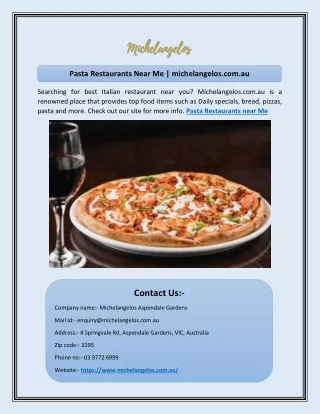 Pasta Restaurants Near Me | michelangelos.com.au