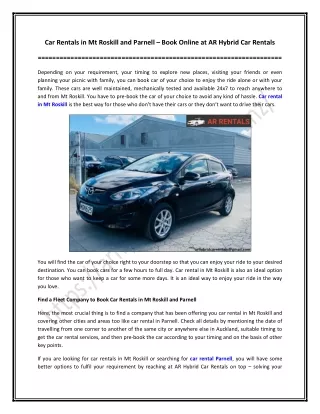 Car Rentals in Mt Roskill and Parnell – Book Online at AR Hybrid Car Rentals