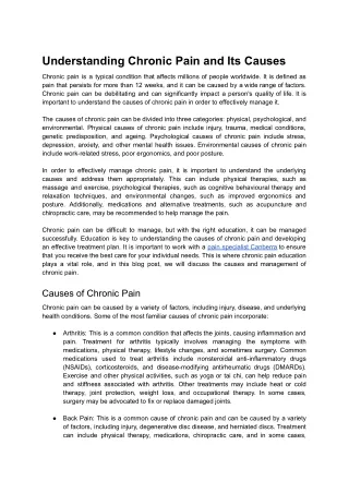 Understanding Chronic Pain and Its Causes
