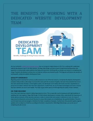 THE BENEFITS OF WORKING WITH A DEDICATED WEBSITE DEVELOPMENT TEAM
