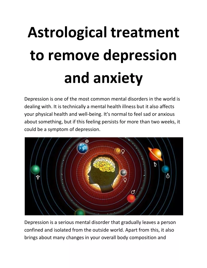 astrological treatment to remove depression and anxiety