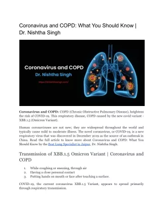 Coronavirus and COPD What You Should Know  Dr. Nishtha Singh