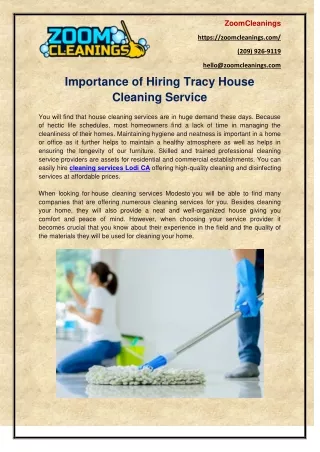 Importance of Hiring Tracy House Cleaning Service