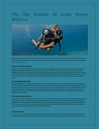 The Top Benefits Of Scuba Diving Mallorca