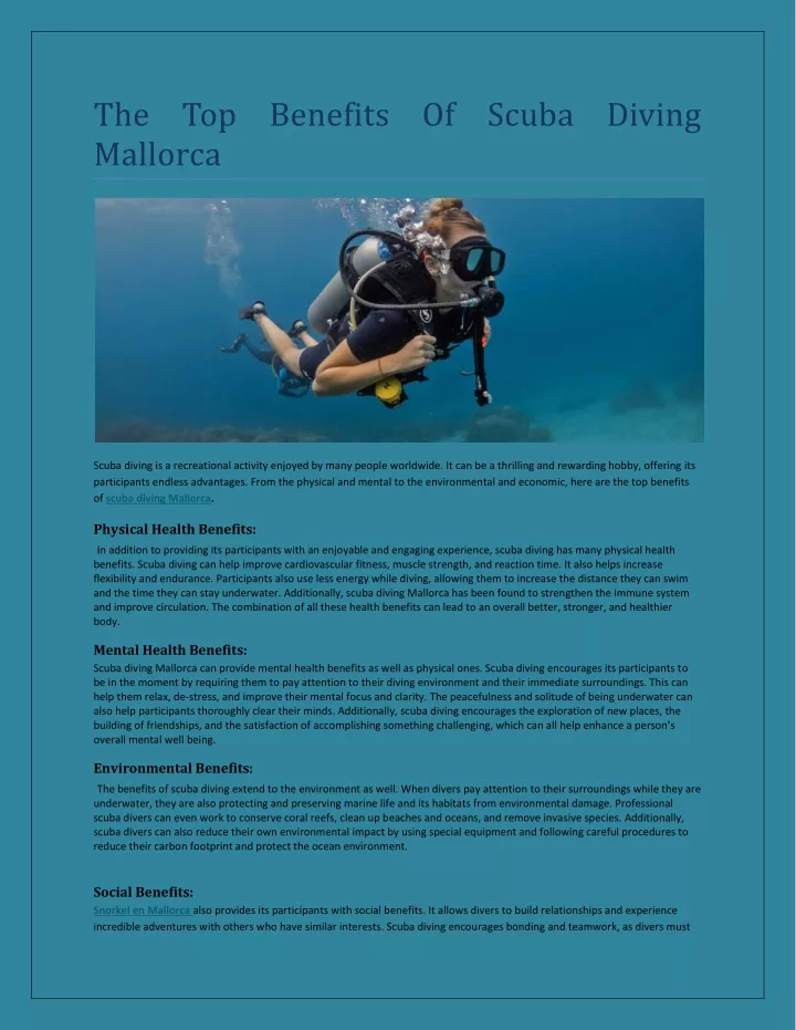 the top benefits of scuba diving mallorca